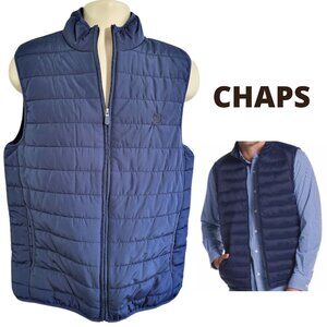 CHAPS NWT Navy Blue Packable Zipper Front Puffer Vest - Men's Size M